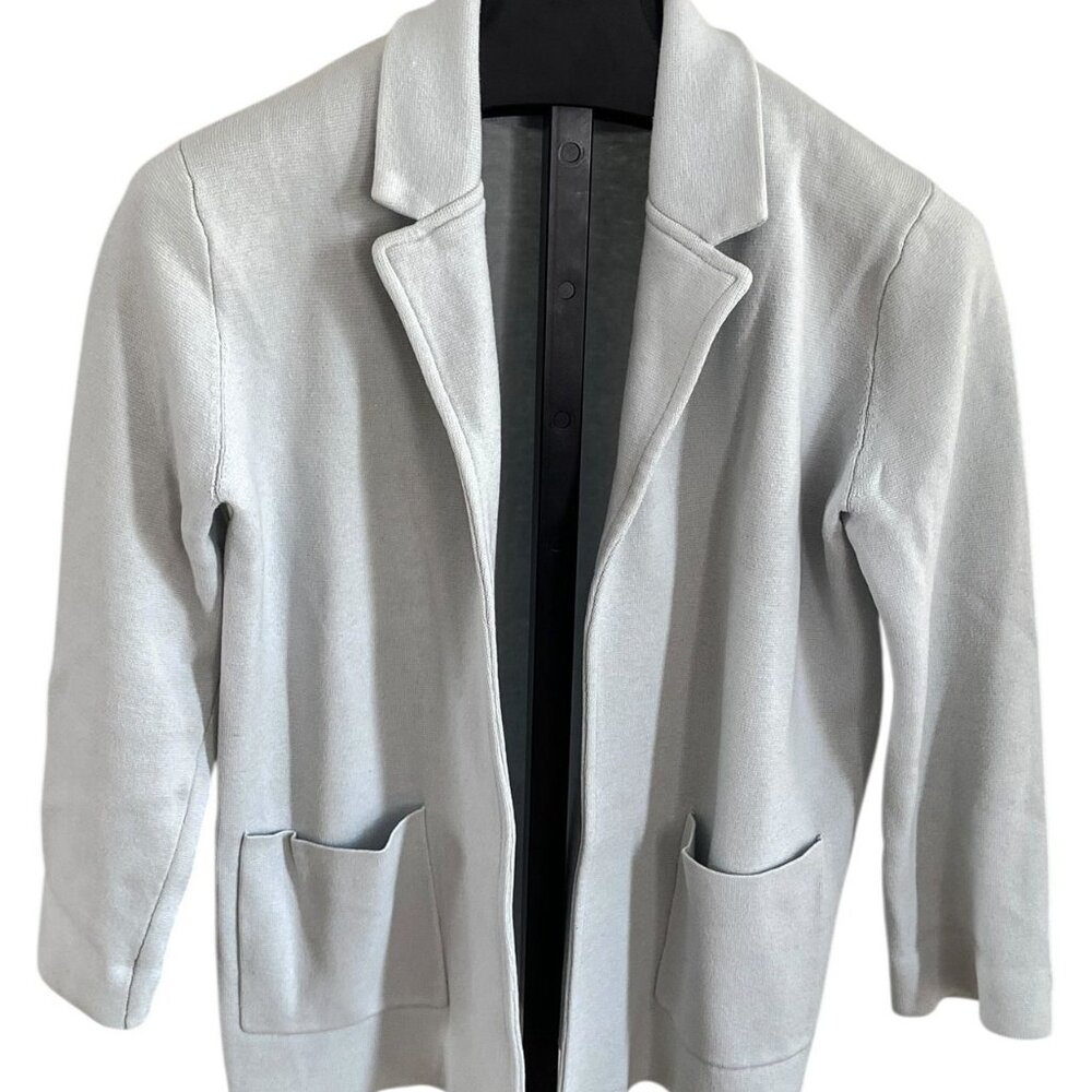 Magaschoni Cardigan Womens M Open Front Knit Blazer Jacket Light Blue Pockets
